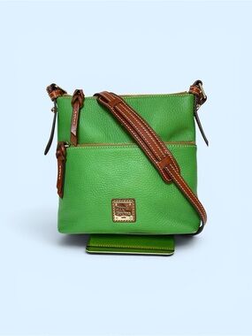Dooney & Bourke Green Pebbled Leather Crossbody with Brown Trim